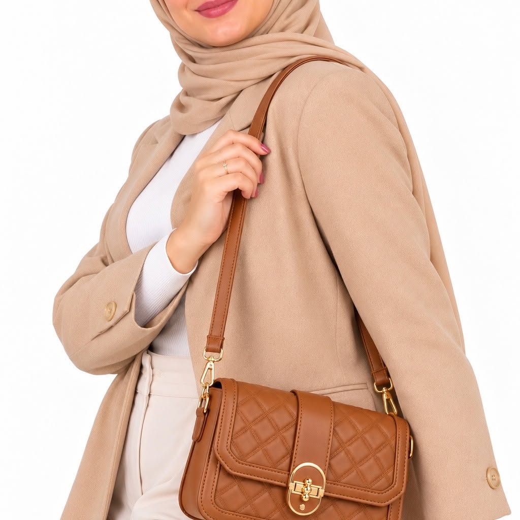 شنطة كتف كابتونيه بحزامين إضافيين وقفل معدني