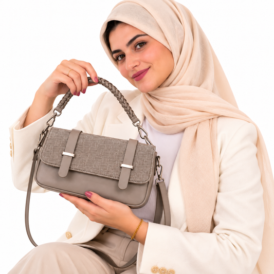 شنطة كتف وكروس بنقشة جلد التمساح وحزامين للحمل