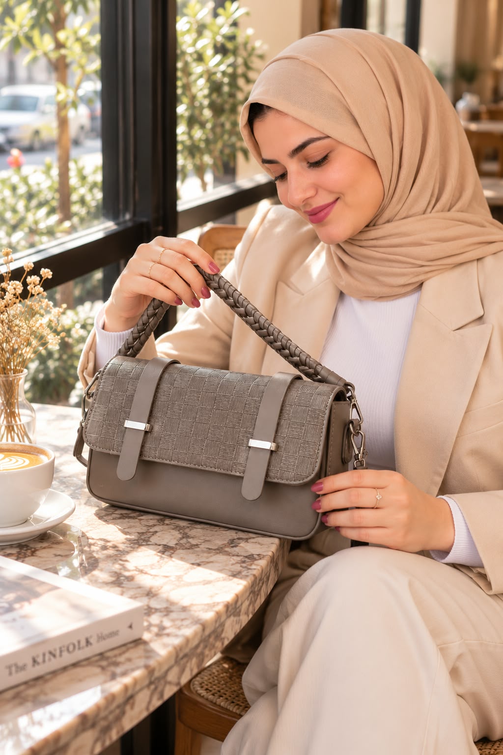 شنطة كتف وكروس بنقشة جلد التمساح وحزامين للحمل